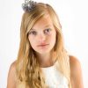 Girls Cute Cute | Grey Diamante Crown On Tulle Ball With Pearl, Satin Bow On A Clip