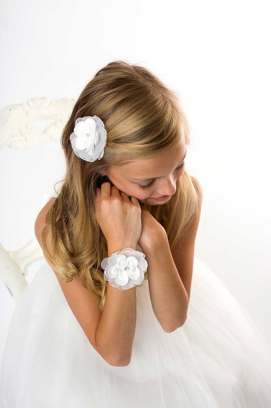 Girls Cute Cute | Chiffon And Satin Flower With Rhinestone And Pearls On A Soft Bracelet