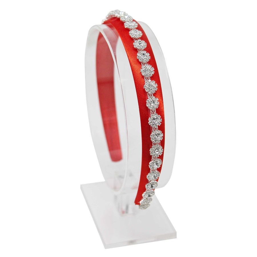 Woman Cute Cute | White Diamante Trim On A Satin Red Alice Band