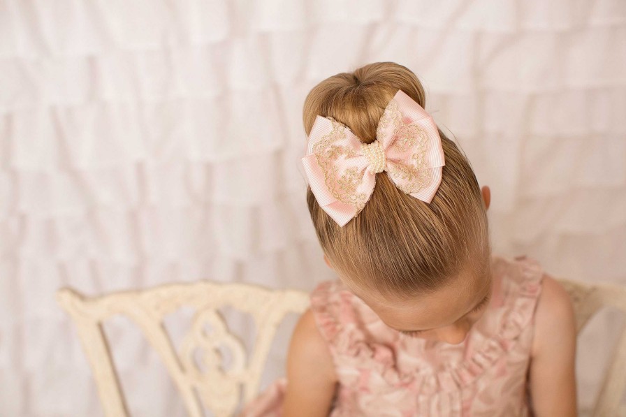 Girls Cute Cute | Oversized Pink And Gold Bow With Pearls On A Clip