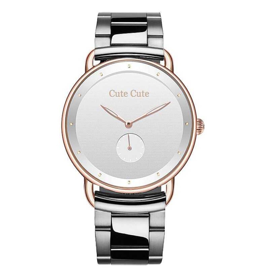 Woman Cute Cute | Silver And Rose Gold Watch With A Silver Face And Stainless Steel Bracelet