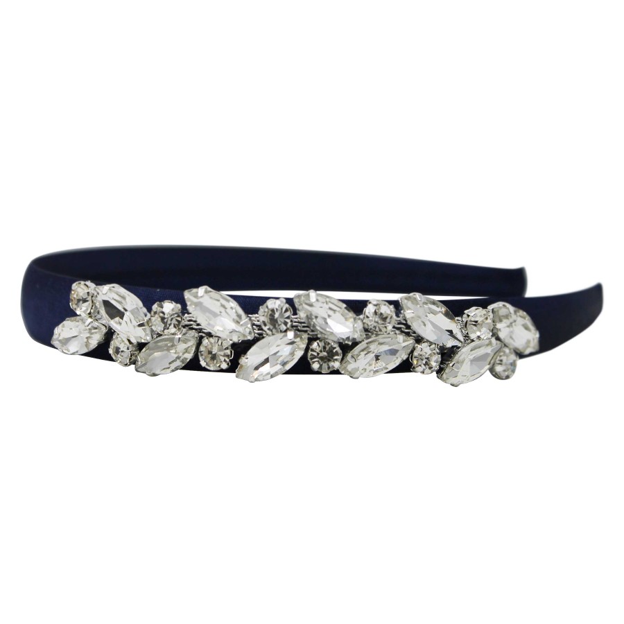 Woman Cute Cute | Navy Satin Alice Band With Crystal Trim