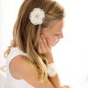 Girls Cute Cute | Ivory And Gold Sparkly Glitter Flower With Rhinestone On A Soft Lace Bracelet