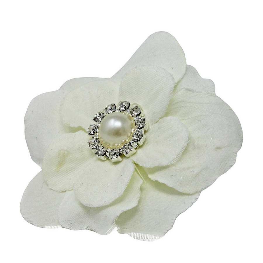 Girls Cute Cute | Delicate Flower With Pearl And Diamante Button On A Clip