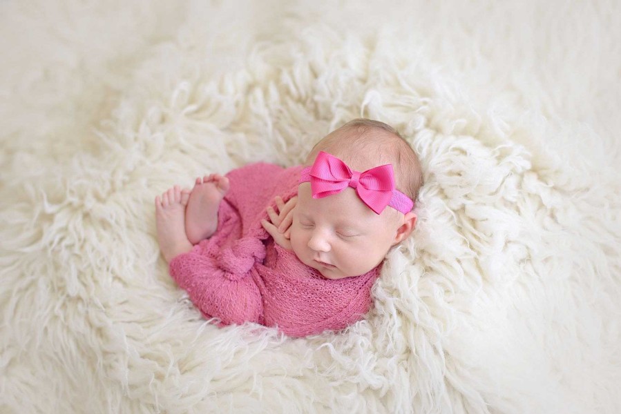 Girls Cute Cute | Fuchsia Double Bow With Tail On A Soft Elastic Headband