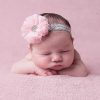 Girls Cute Cute | Vintage Baby Pink Chiffon Ruffle Flower Decorated With A Beautiful Rhinestone On A Soft Glittery Silver Elastic Headband