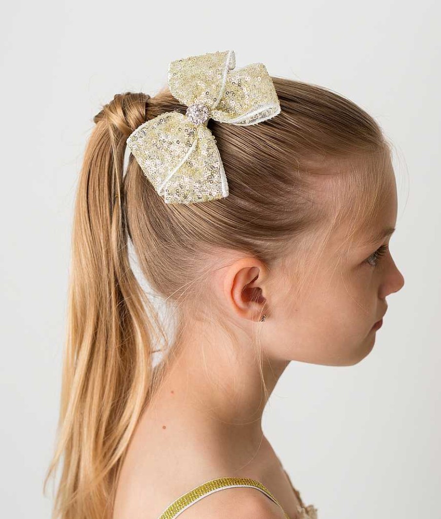 Girls Cute Cute | Double Sequin Bow With Rhinestone Button On An Alligator Clip.