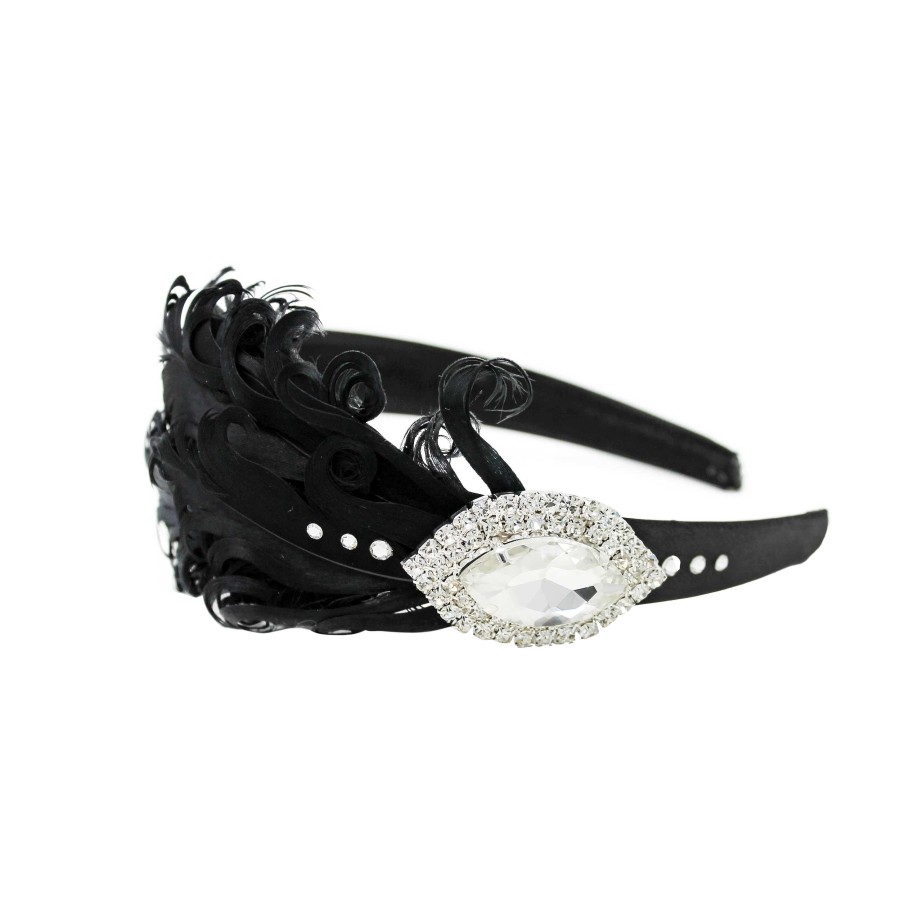 Woman Cute Cute | Black Goose Feathers Decorated With Swarovski Crystals And Diamnate On A Satin Alice Band