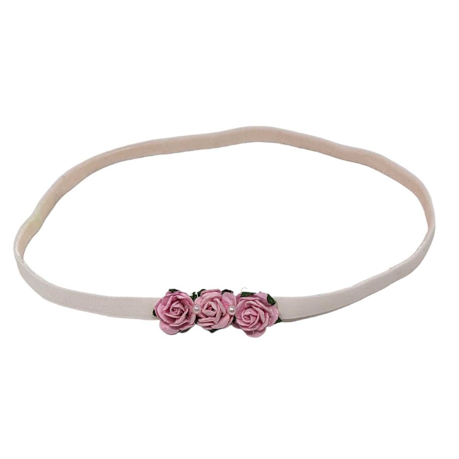 Girls Cute Cute | Plush Elastic Headband With Three Mulberry Roses In Pink