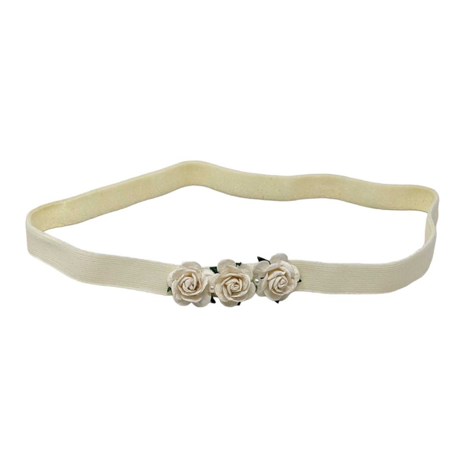 Girls Cute Cute | Plush Elastic Headband With Three Mulberry Roses In Ivory