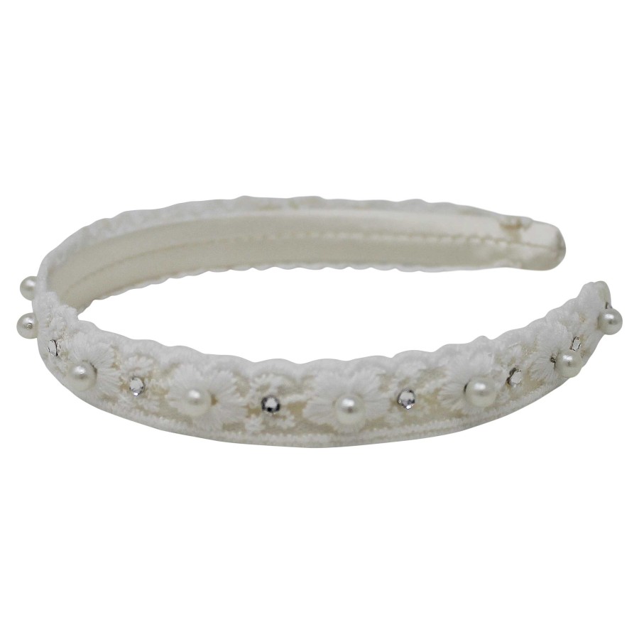 Woman Cute Cute | Lace And Pearl Trim With Swarovski Crystals On A Ivory Alice Band