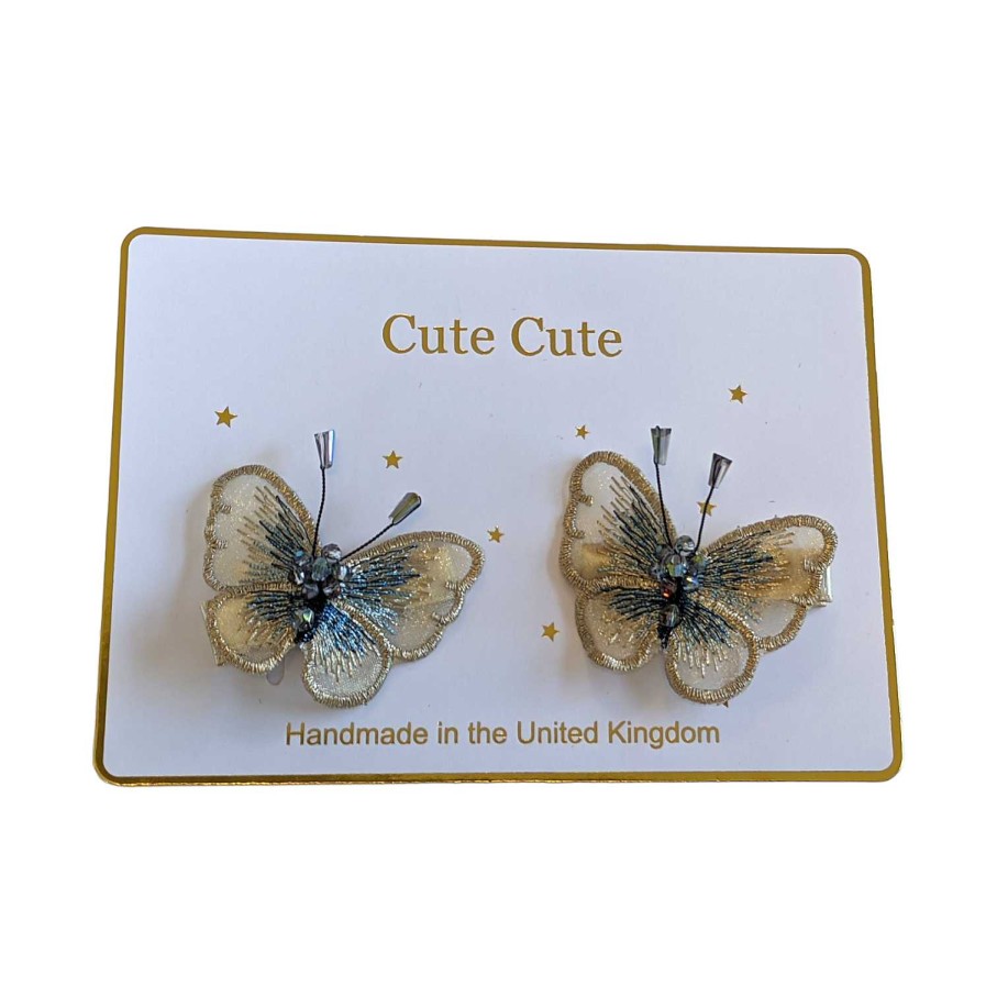 Girls Cute Cute | Set Of Two Gold Butterflies On Clips