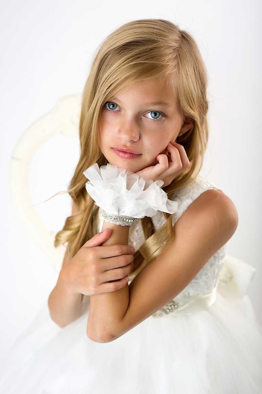 Girls Cute Cute | Exclusive Chiffon Ivory Trim With Rhinestonecrystals And Pearls On Satin Ribbon