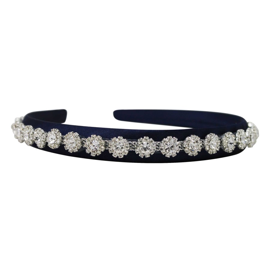 Woman Cute Cute | White Diamante Trim On A Satin Navy Alice Band