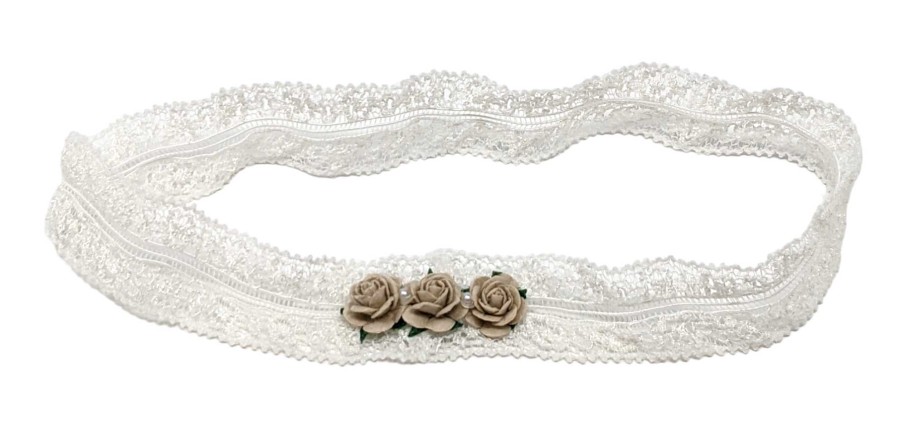 Girls Cute Cute | Off White Lace Headband With Three Mulberry Roses In Brown