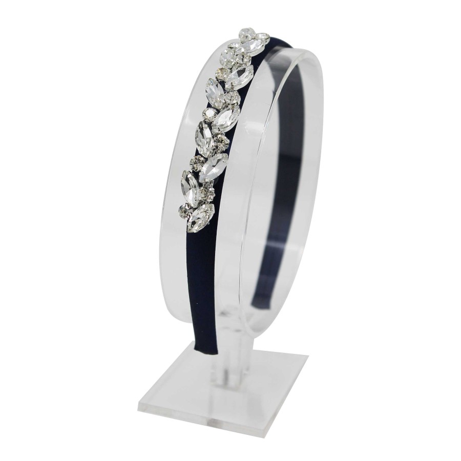 Woman Cute Cute | Navy Satin Alice Band With Crystal Trim