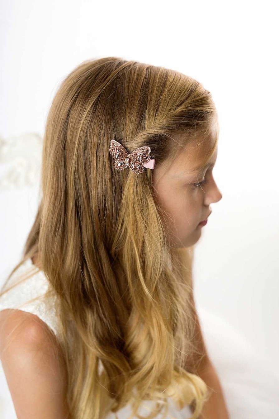 Girls Cute Cute | Champagne Butterfly With Rhinestone On Alligator Clip