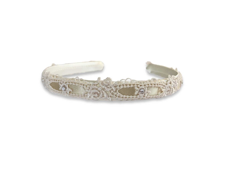 Girls Cute Cute | Lace Trim With Pearls And Swarovski Crystals On A Satin Alice Band