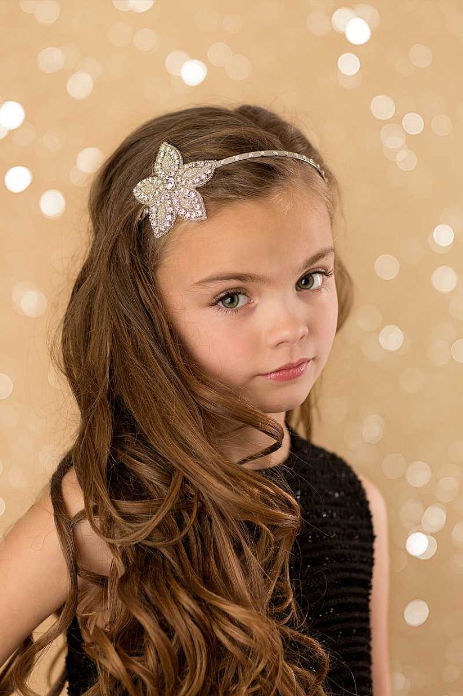 Girls Cute Cute | Flower Crystal Beaded Headband On A Slim Silver Alice Band