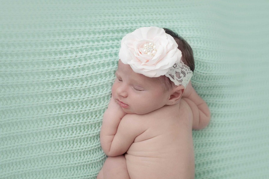 Girls Cute Cute | Beautiful Silk Flower In Pink With A Dazzling Pearl And Diamante Rhinestone Centre On A Wide Lace Headband