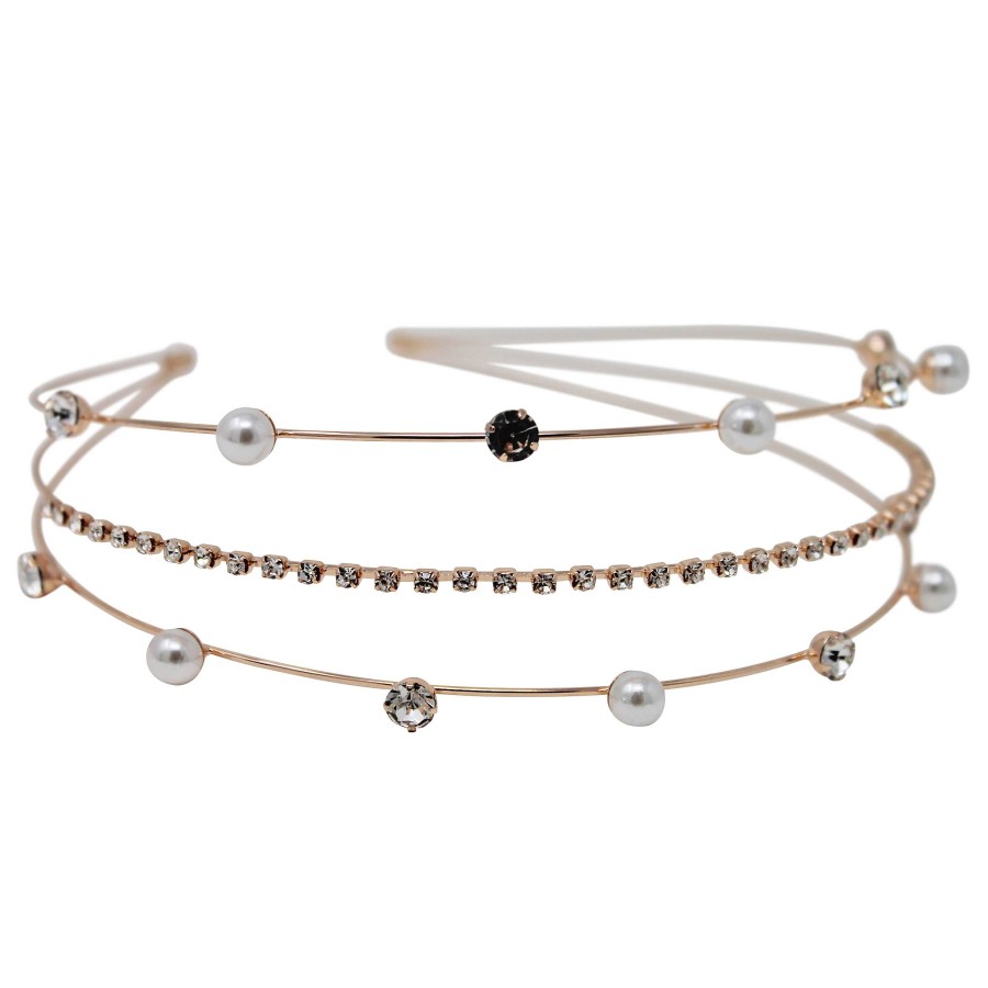 Woman Cute Cute | Rose Gold Alice Band With Diamante And Pearls