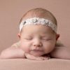 Girls Cute Cute | Ivory Lace Headband With Grey Satin Flowers And Pearls