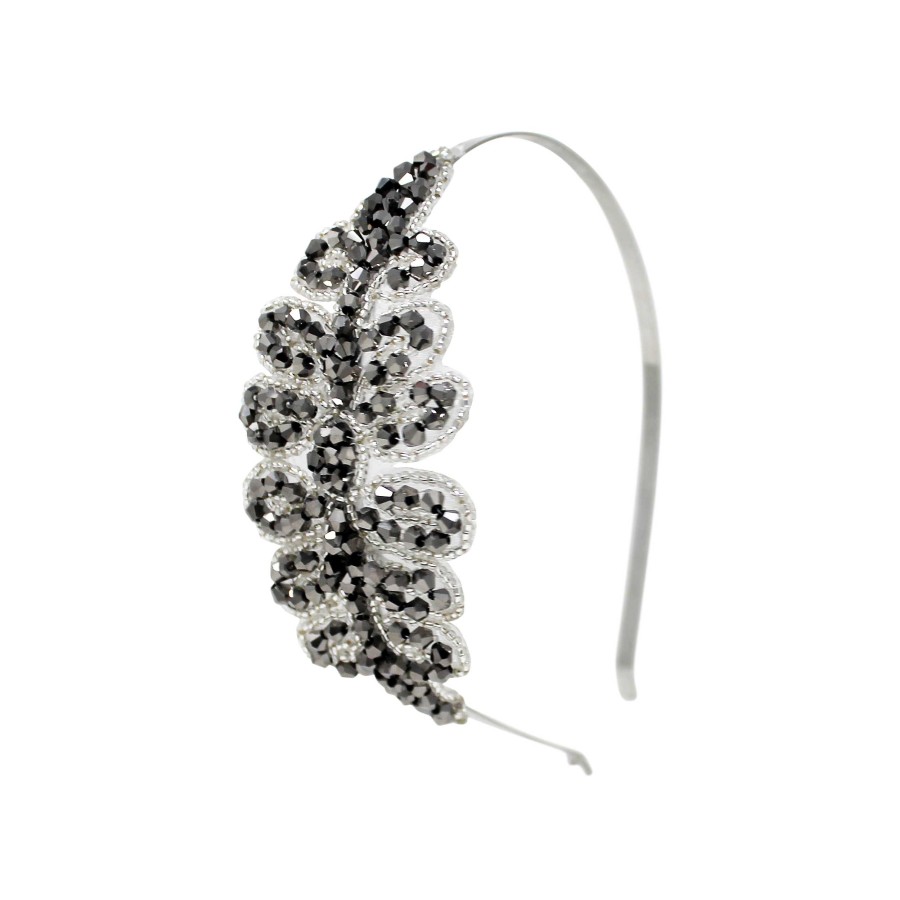 Woman Cute Cute | Grey And Silver Diamante Trim On A Slim Metal Alice Band