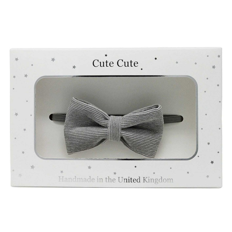 Girls Cute Cute | Grey Corduroy Single Bow Tie For Boys In A Silver Gift Box