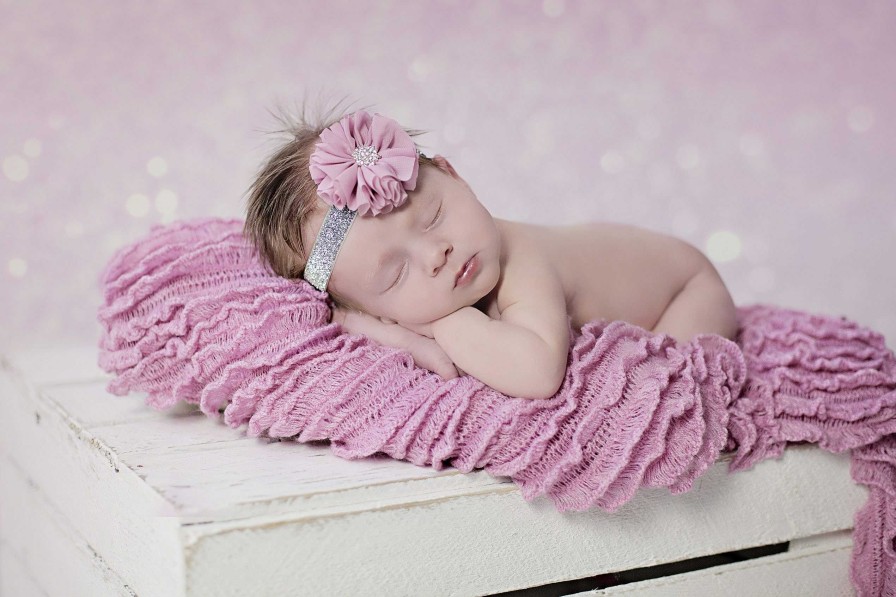 Girls Cute Cute | Beautiful Dusky Pink Chiffon Ruffle Flower Decorated With A Beautiful Pearl And Diamante Rhinestone On A Soft Lace Headband