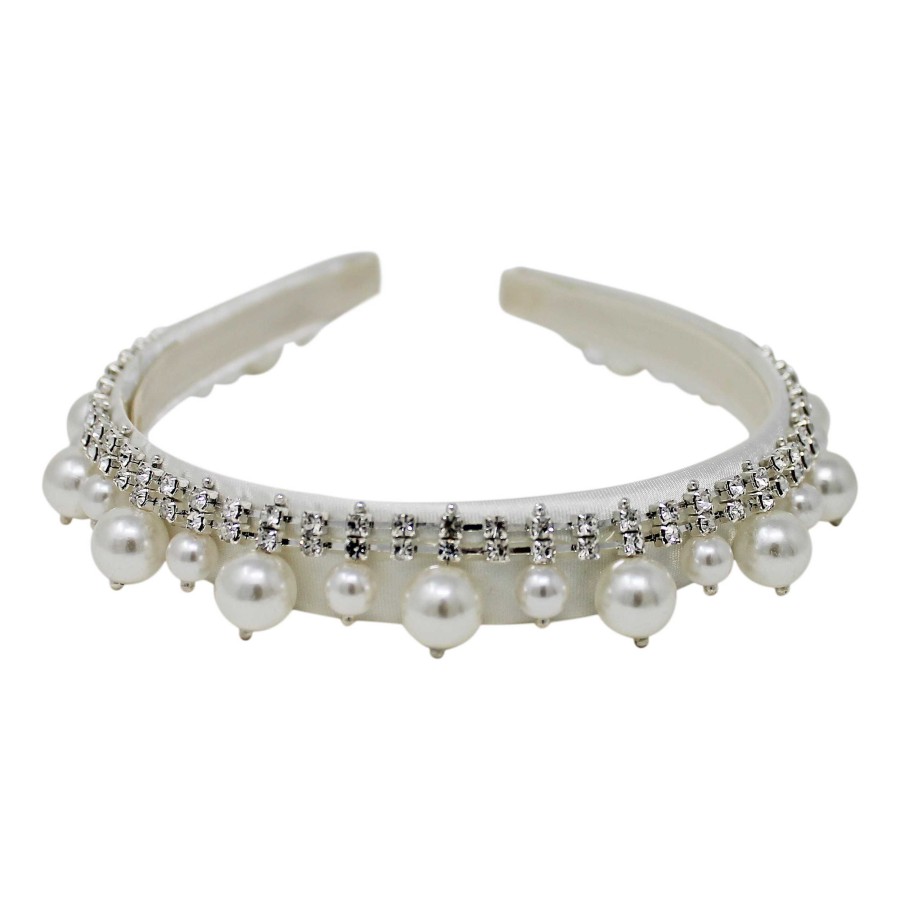 Woman Cute Cute | Pearl And Cased Diamante Trim On A Wide Satin Alice Band