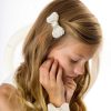 Girls Cute Cute | Pearl Bow With Pearl And Rhinestone Button On A Soft Elastic Bracelet