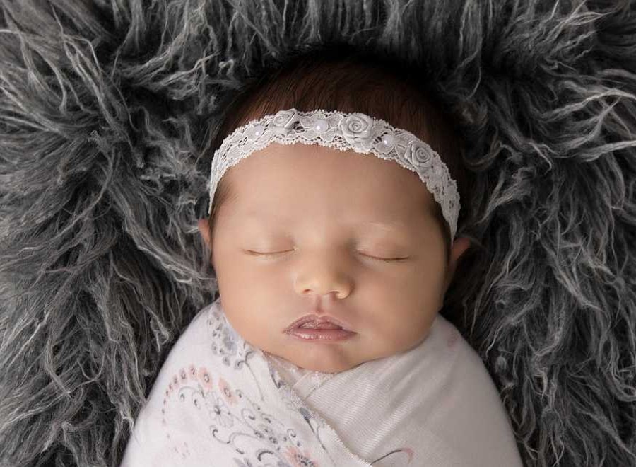 Girls Cute Cute | Ivory Lace Headband With Grey Satin Flowers And Pearls