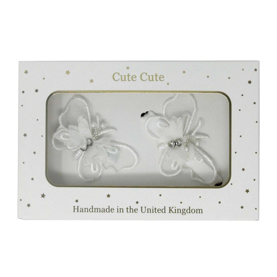 Girls Cute Cute | Delicate Lace Off White Butterflies With Pearls And Rhinestones, Set- Clip And Bracelet