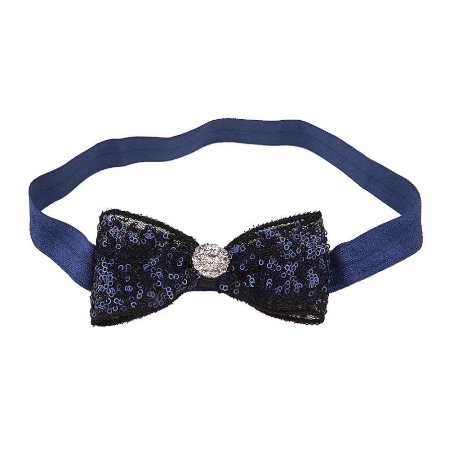 Girls Cute Cute | Navy Sequin Bow Decorated With Rhinestone On A Soft Navy Headband