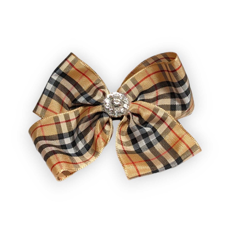 Girls Cute Cute | Large Double Tartan Bow With Rhinestone On An Alligator Clip.