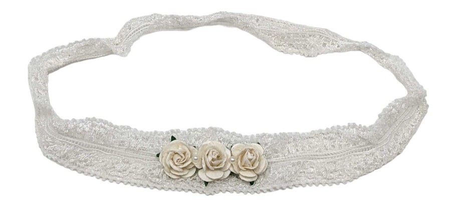 Girls Cute Cute | Off White Lace Headband With Three Mulberry Roses In Ivory