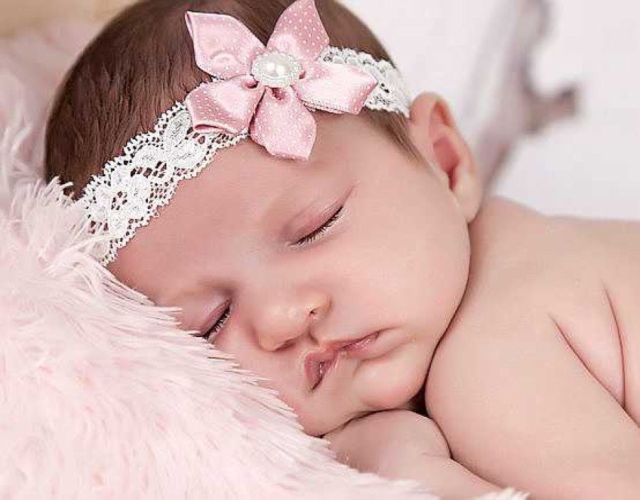 Girls Cute Cute | Beautiful Dusky Pink Satin Flower Decorated With Pearl On A Delicate Lace Headband