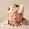 Girls Cute Cute | Pink And Ivory Lace Double Satin Bow With Pearl And Diamante Button On A Headband