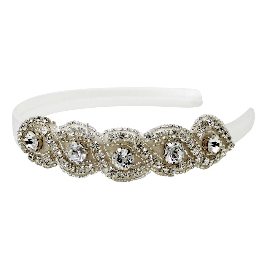 Woman Cute Cute | Diamante And Rhinestone Patch Trim On A Off White Satin Alice Band