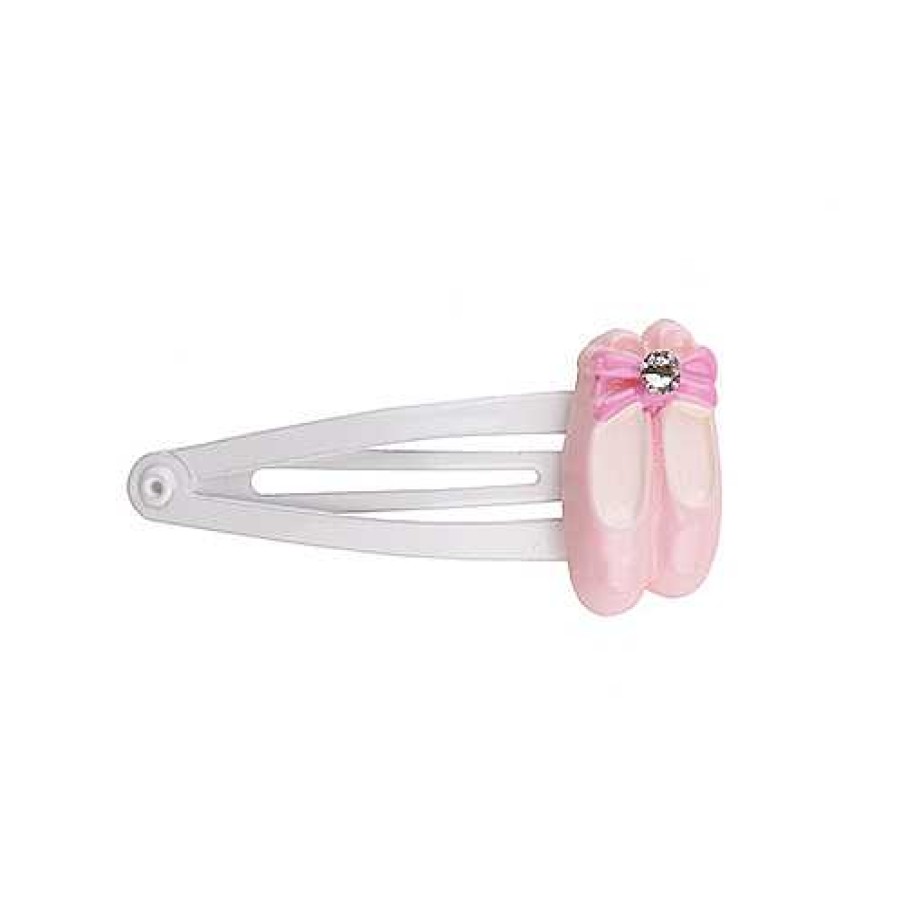 Girls Cute Cute | Baby Pink Ballet Shoes Decorated With Swarovski Crystal On A White Snap Clip