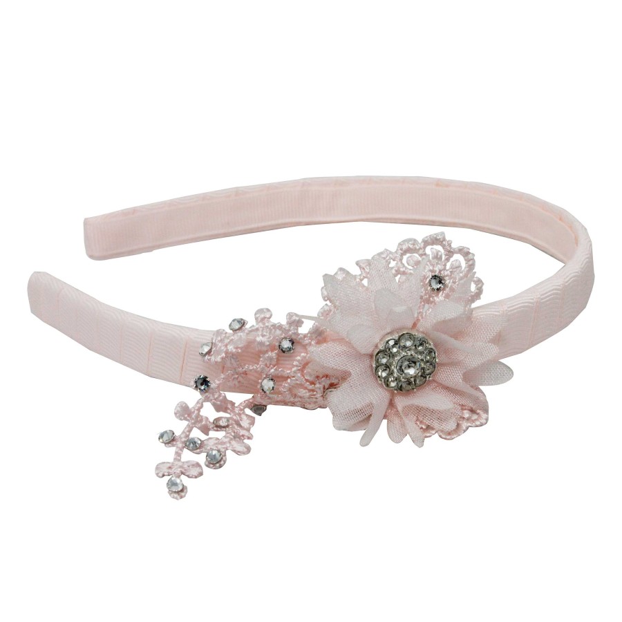 Girls Cute Cute | Blush Lace Flower With Swarovski Crystals On A Grosgrain Blush Alice Band