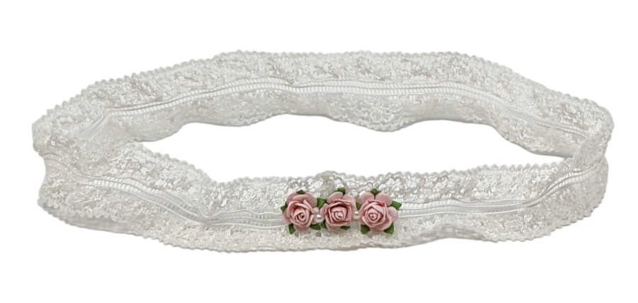 Girls Cute Cute | Off White Lace Headband With Three Mulberry Roses In Pink