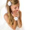 Girls Cute Cute | White Chiffon Flower With Pearls And Rhinestones On A Soft Elastic Bracelet