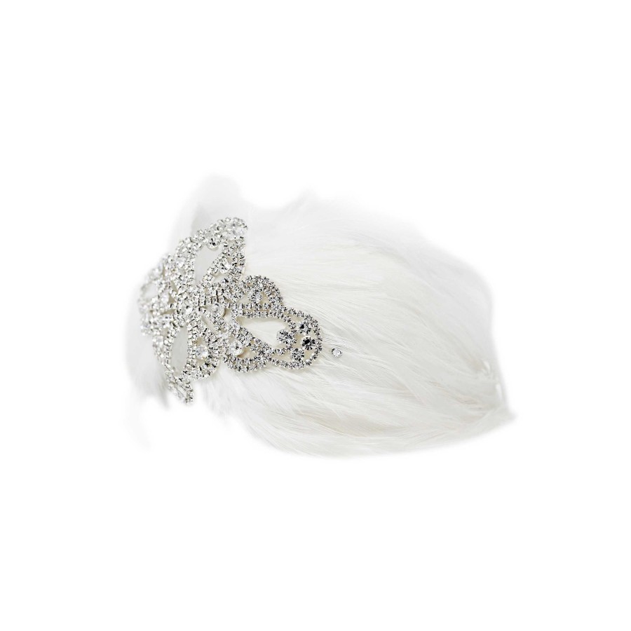 Woman Cute Cute | White Feathers And Crystal Diamante Patch With Swarovski Crystals On A Satin Alice Band