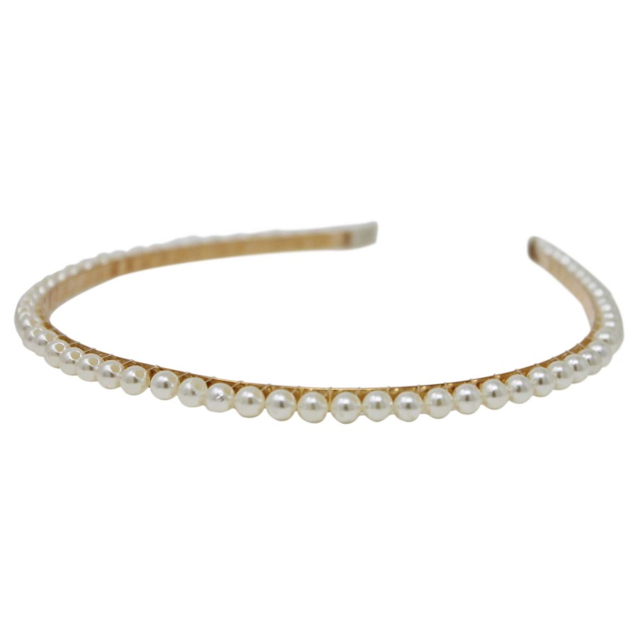 Woman Cute Cute | Classy Pearl Trim On A Gold Slim Alice Band