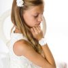 Girls Cute Cute | Ivory Layered Flower With Rhinestones On A Soft Elastic Bracelet