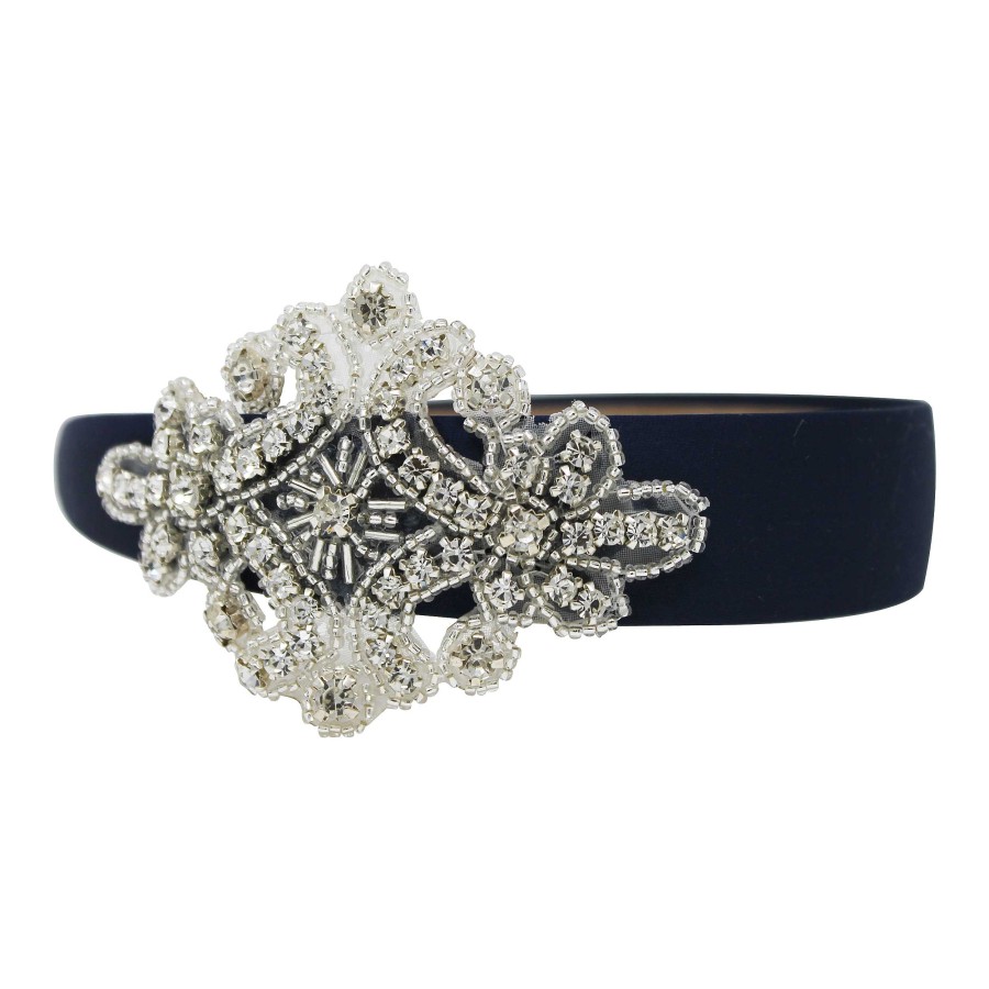 Woman Cute Cute | Navy Wide Alice Band With Crystal Patch