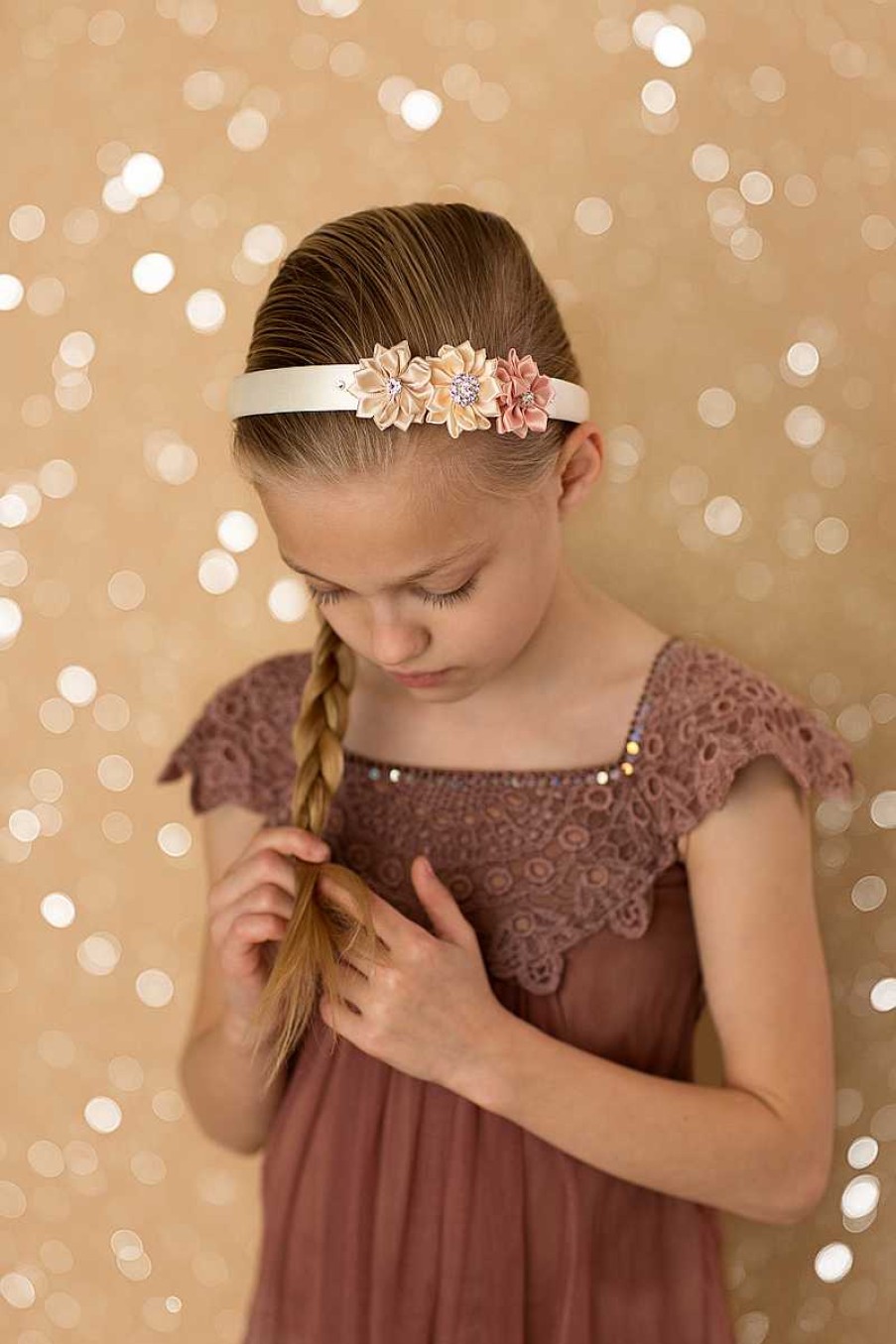 Girls Cute Cute | Satin Flowers In Warm Tones With Rhinestones