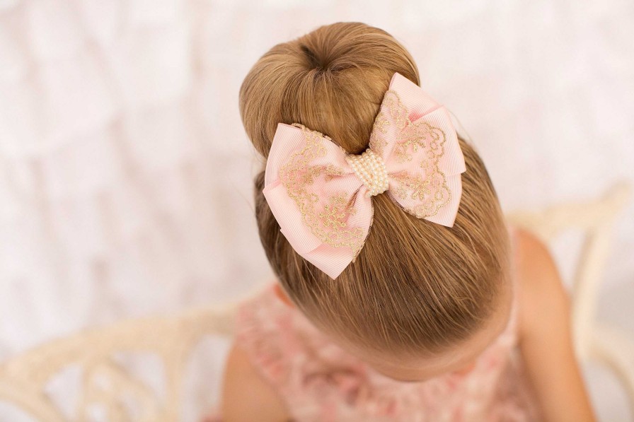 Girls Cute Cute | Oversized Pink And Gold Bow With Pearls On A Clip