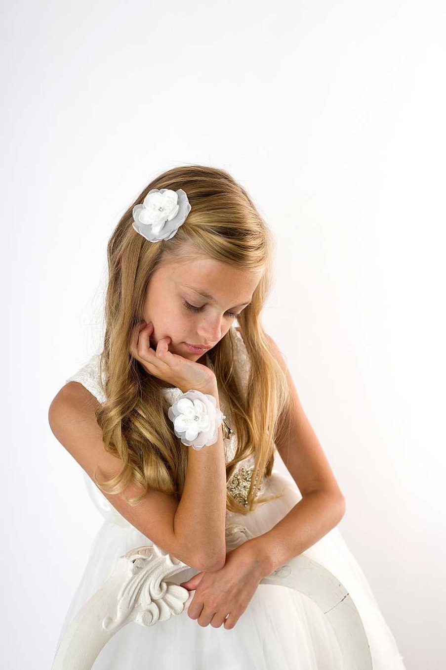 Girls Cute Cute | Chiffon And Satin Flower With Rhinestone And Pearls On A Soft Bracelet